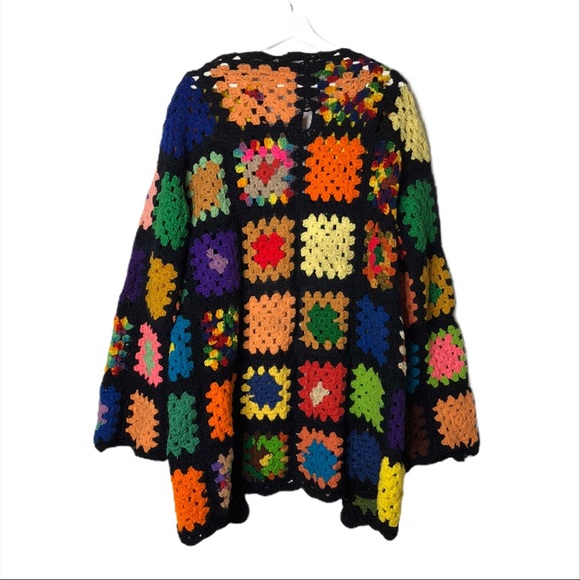 Vintage Granny Square Knitted Afghan Cardigan - Picture 3 of 6